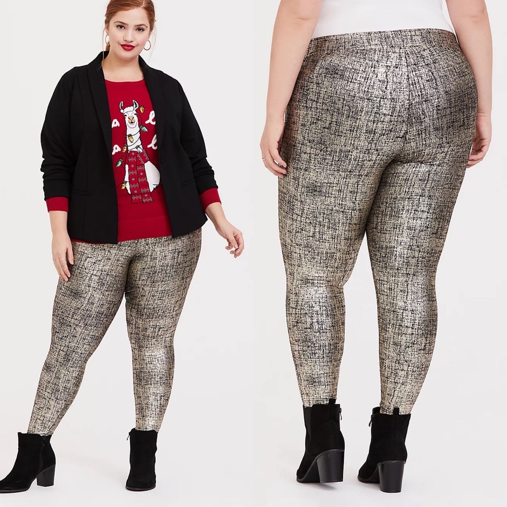 Torrid NWT Metallic Foil Crosshatch Gold Leggings Size 2